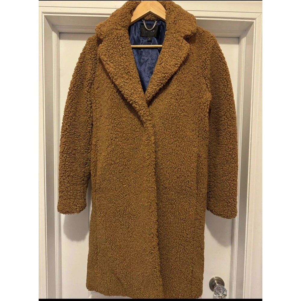 J.Crew Teddy Bear Sherpa Top Coat Warm Brandy Caramel Brown Sz Large #AB913 EUC - Picture 3 of 14